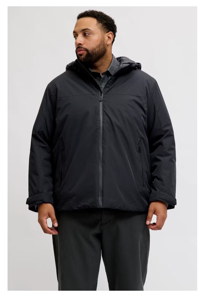 Jack & Jones Преходно яке Plus - мъжко голям размер - с качулка и кройка Regular fit - Черен