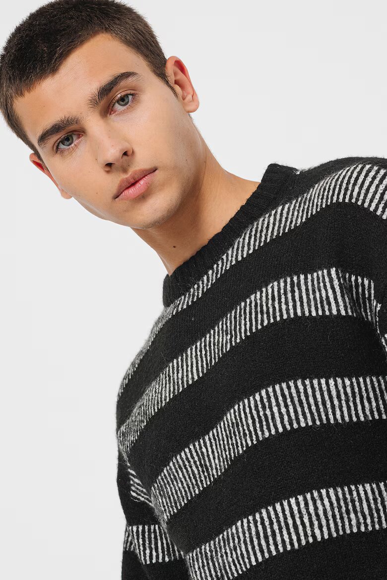Jack & Jones Пуловер Space с овално деколте Избеляло черно/Мръснобял