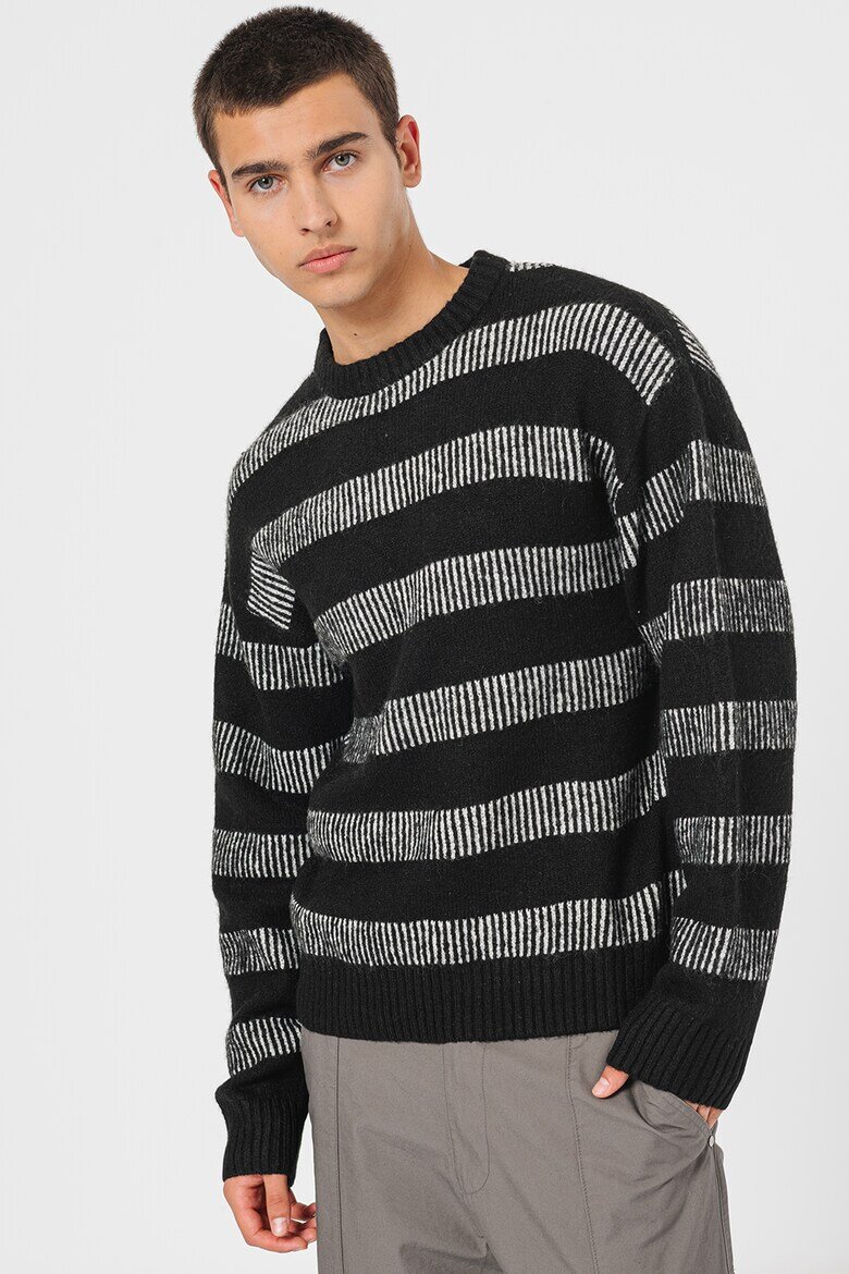 Jack & Jones Пуловер Space с овално деколте Избеляло черно/Мръснобял