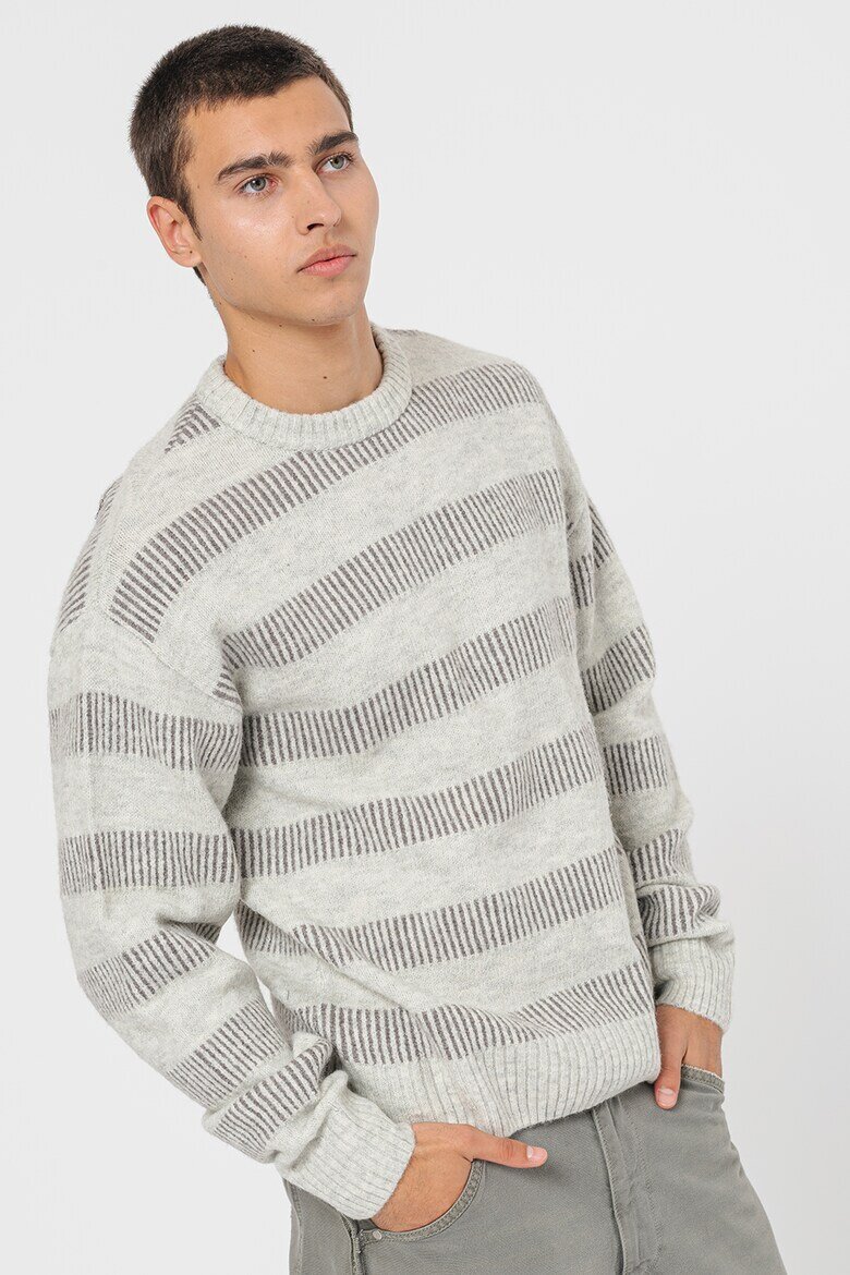 Jack & Jones Пуловер Space с овално деколте Светло сив/Tъмносив