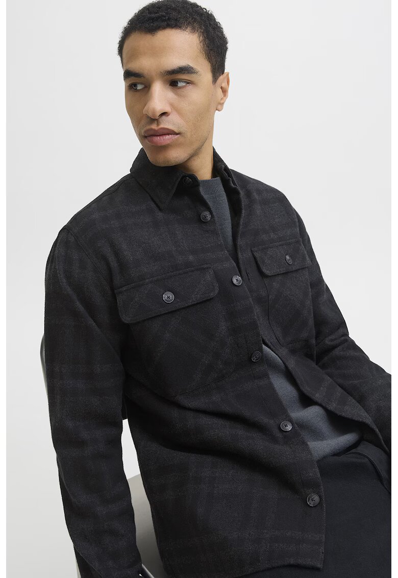 Jack & Jones Риза на каре от органичен памук - Черен/Антрацитно сиво