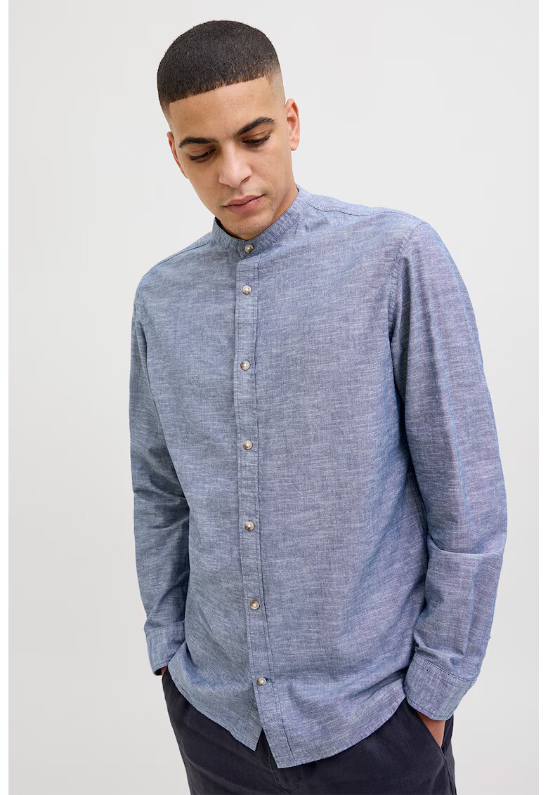 Jack & Jones Риза от лен и памук с ниска овална яка