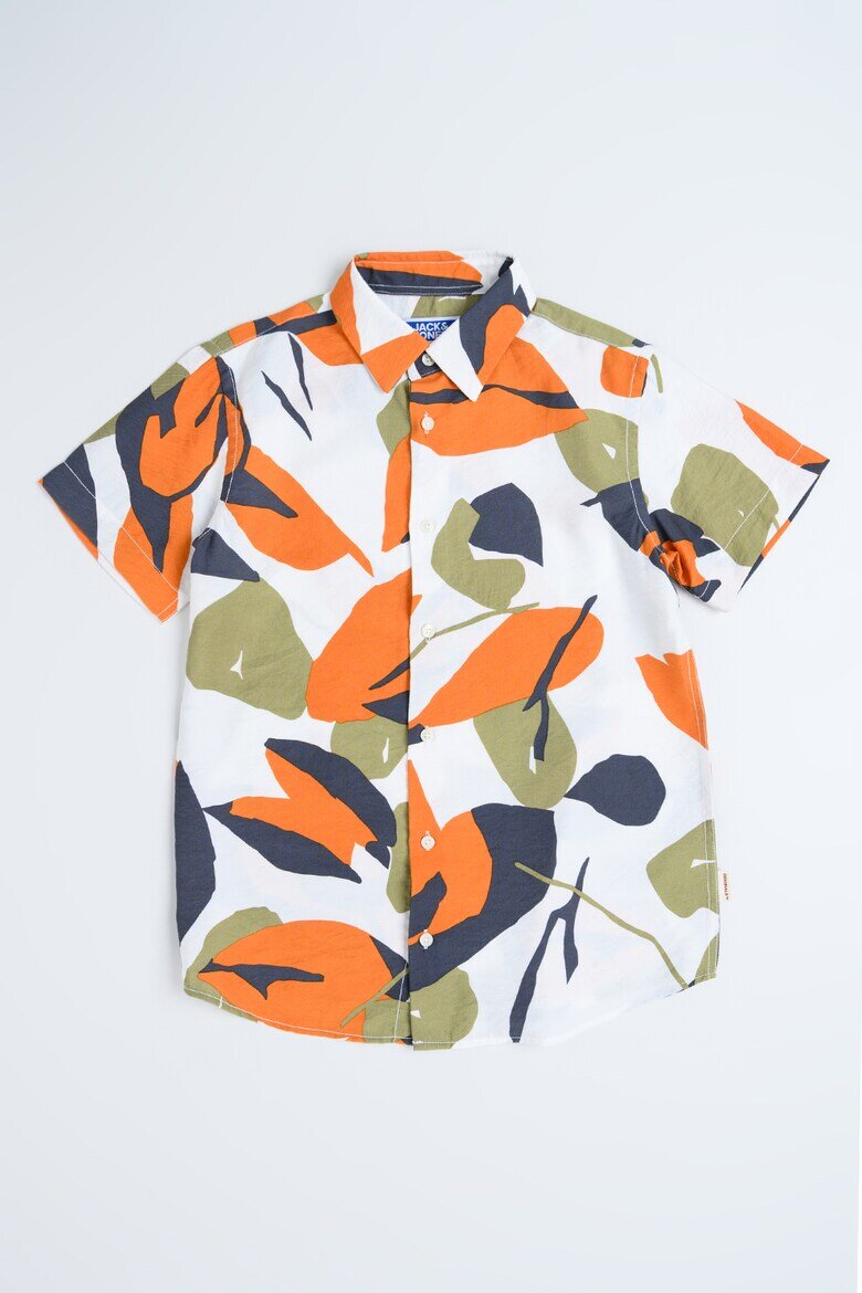 Jack & Jones Риза с къси ръкави и флорален десен Бял/Зелен/Оранжев
