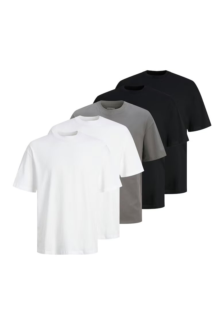 Jack & Jones Свободна памучна тениска Hugo - 5 броя - Бял/Черен/Сив