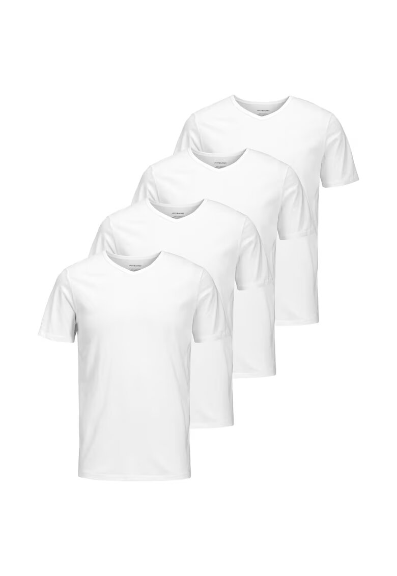 Jack & Jones Тениска Basic с шпиц - 4 броя - Бял