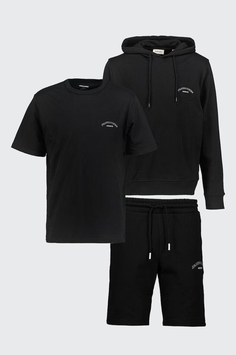 Jack & Jones Тениска худи и къс панталон - 3 части Бял/Черен