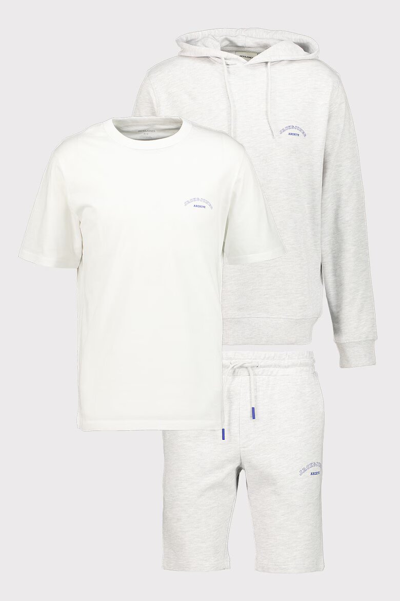 Jack & Jones Тениска худи и къс панталон - 3 части Бял/Светло сив