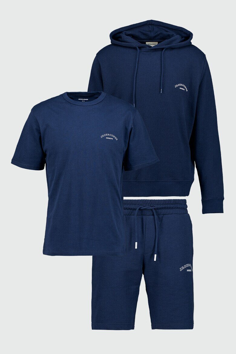 Jack & Jones Тениска худи и къс панталон - 3 части Тъмносин