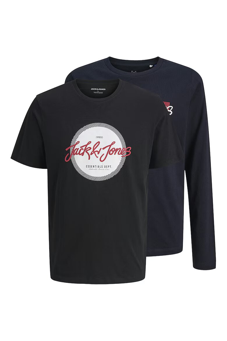 Jack & Jones Тениска и блуза с шарка Черен/Ултрамарин синьо