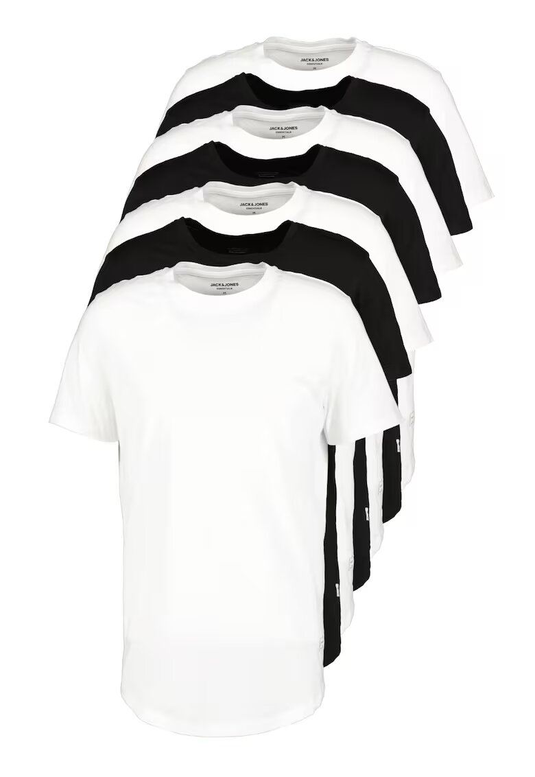 Jack & Jones Тениска от органичен памук с овално деколте - 7 броя - Бял/Черен