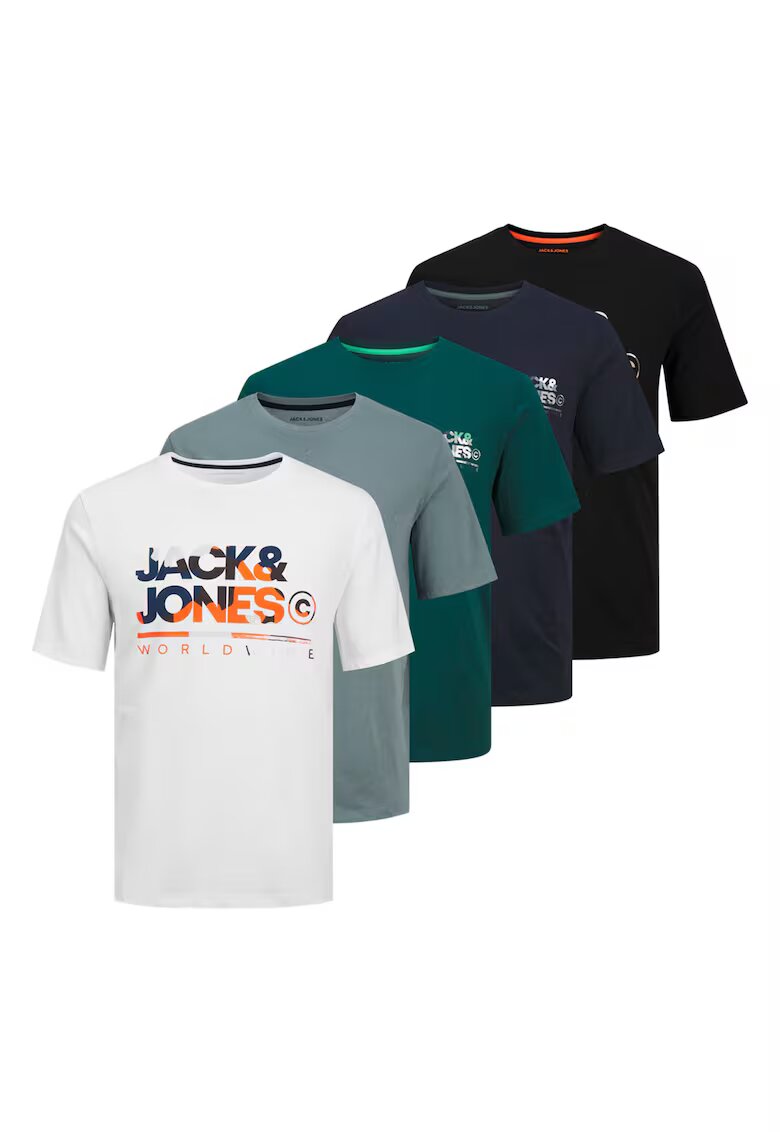 Jack & Jones Тениска с лого - 5 броя - Бял/Черен/Син