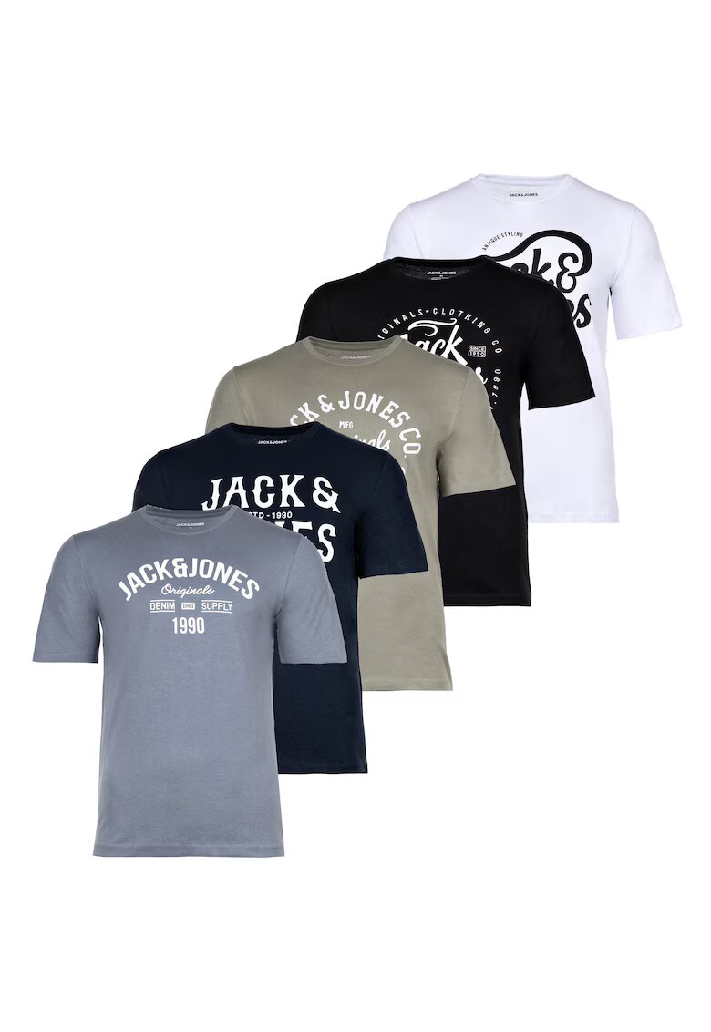 Jack & Jones Тениски Leogra с лого - 5 броя - Бял/Черен