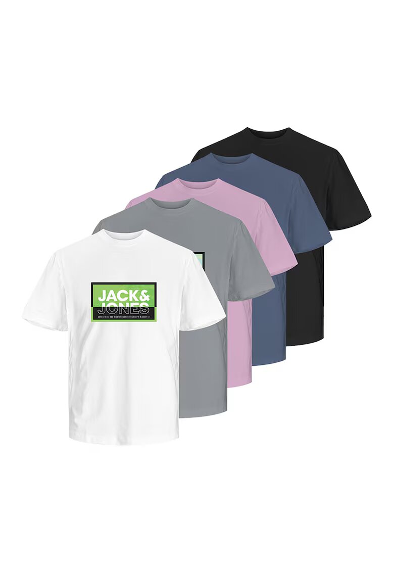 Jack & Jones Тениски с лого - 5 броя - Бял/Черен/Сив