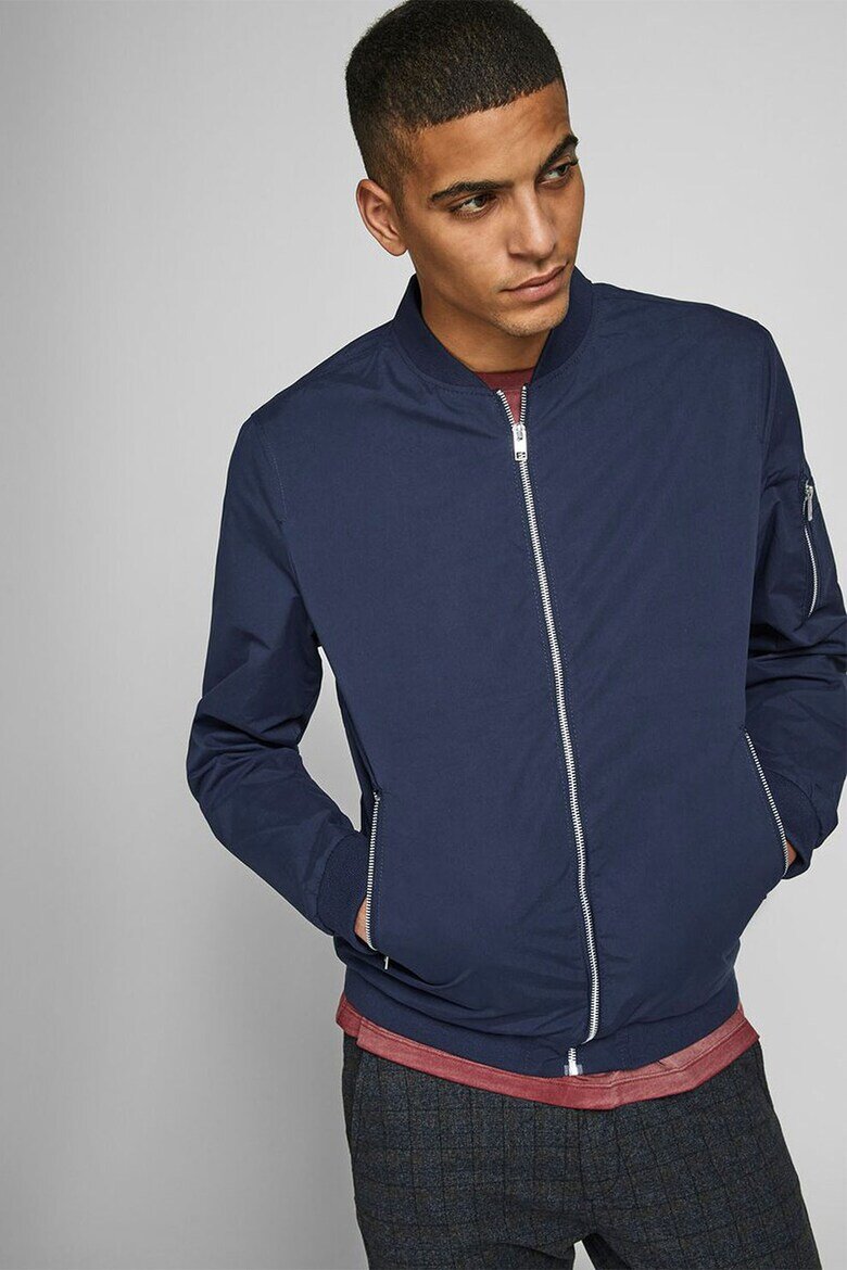 Jack & Jones Яке бомбър с джобове с цип Тъмносин