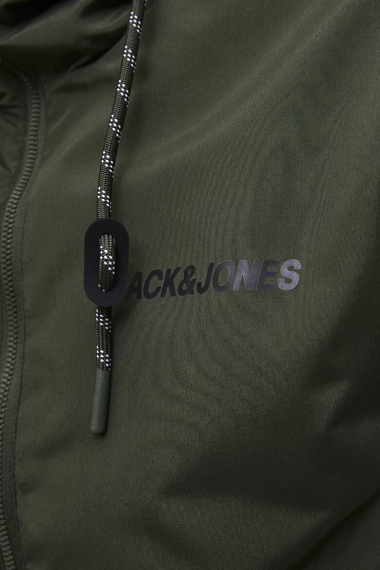 Jack & Jones Яке Rush с цип и качулка Черен/Тъмнозелен