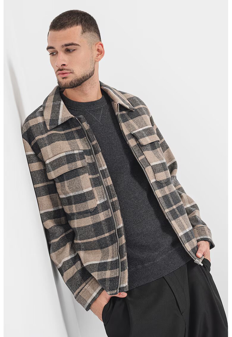 Jack & Jones Яке с вълна с цип - Тъмнокафяв/Tъмносив