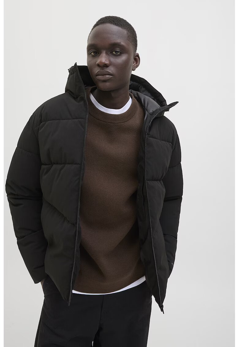 Jack & Jones Зимно яке с качулка и висока яка - Черен