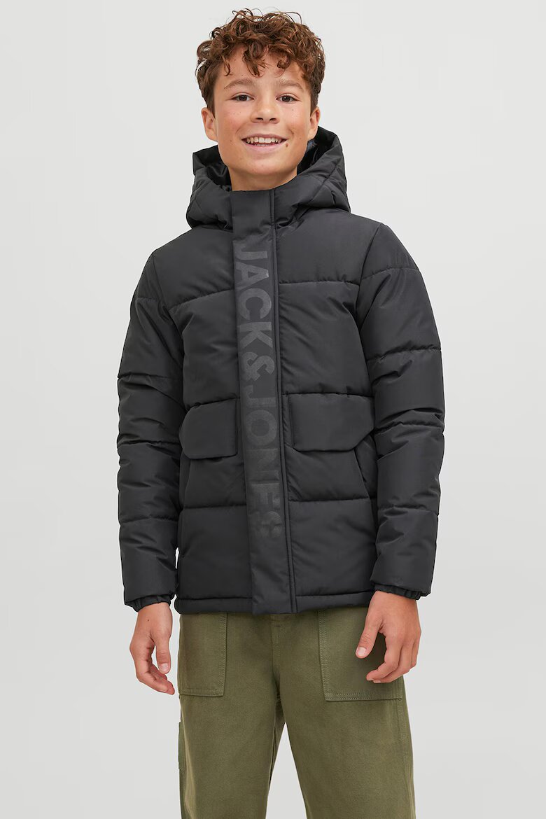 Jack & Jones Зимно яке Speed с качулка и вата Избеляло черно