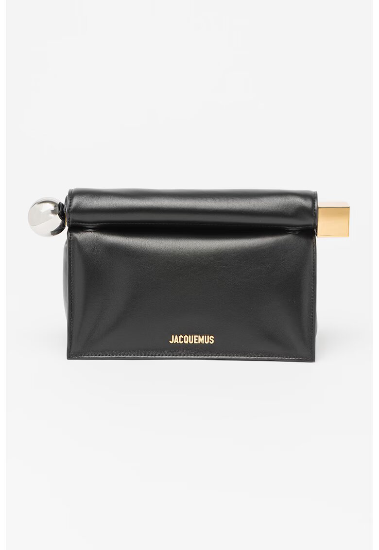 JACQUEMUS Кожена чанта Pochette Rond Carre с метално лого