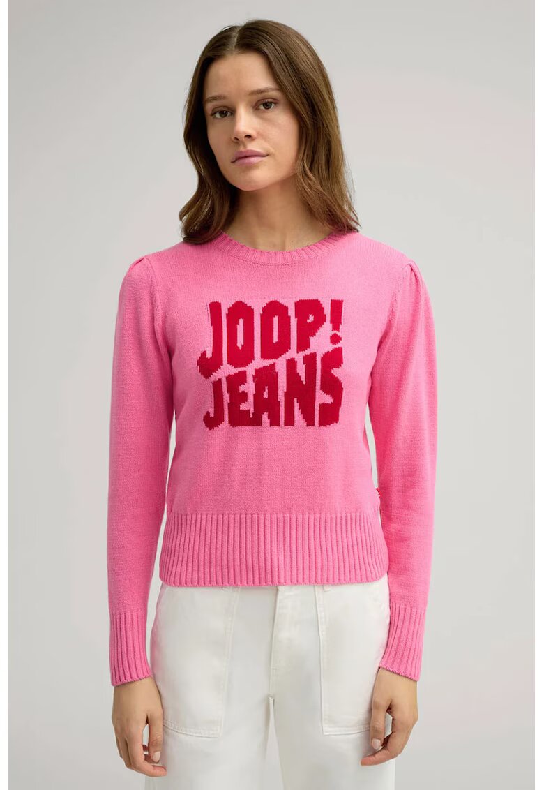 joop jeans Пуловер с кръгло деколте и предна щампа - Розово