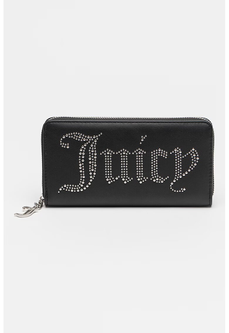 Juicy Couture Портмоне от еко кожа с цип и декоративни нитове - Черен/Сребрист