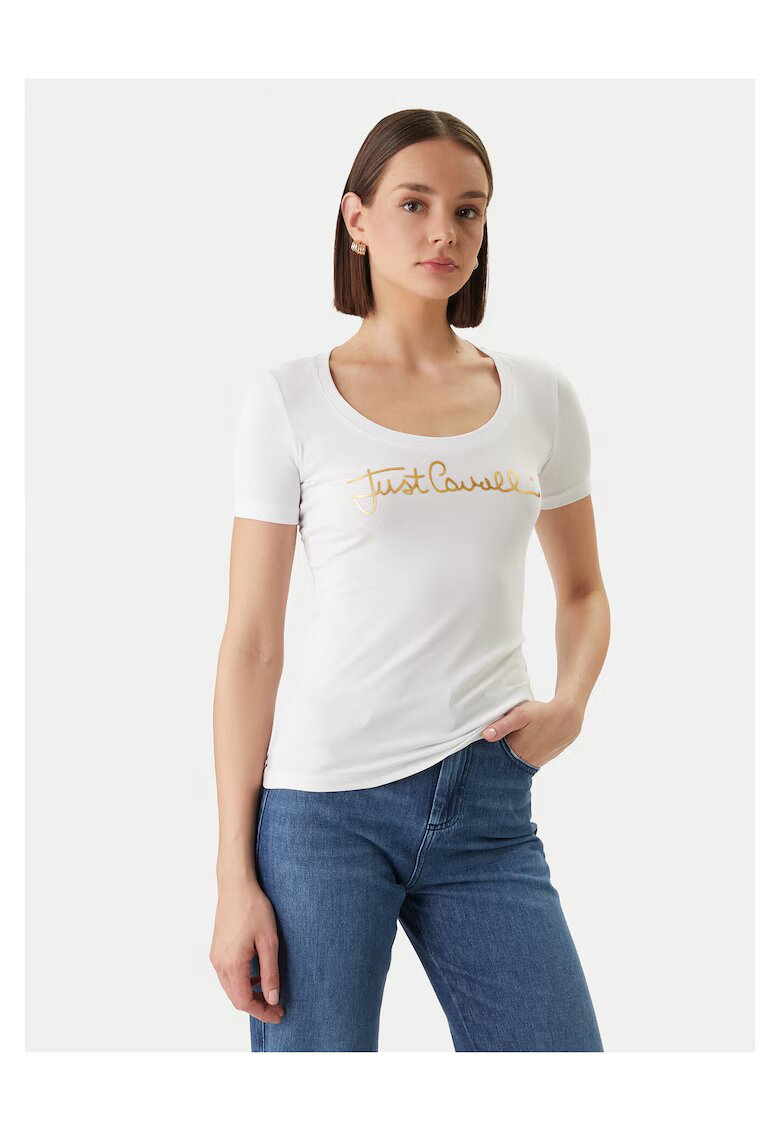 JUST CAVALLI Дамска тениска бяла от памук