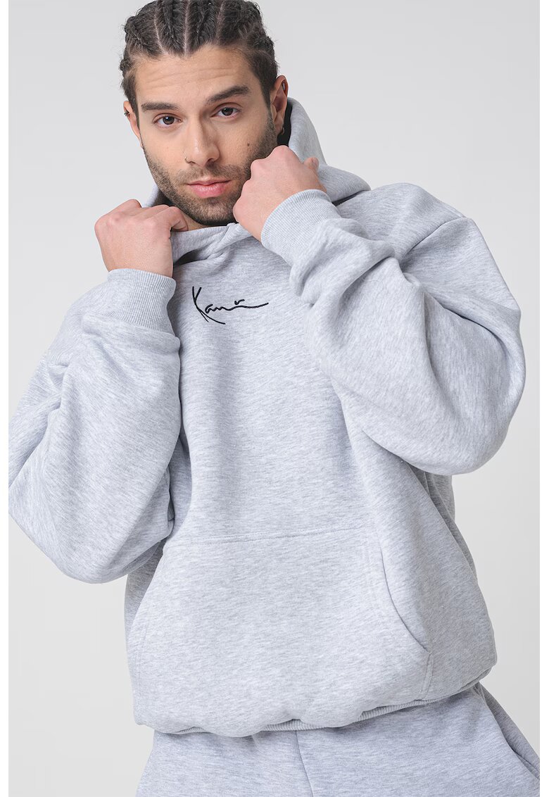 Karl Kani Худи Small Signature Essential с джоб кенгуру - Черен/Светлосив меланж