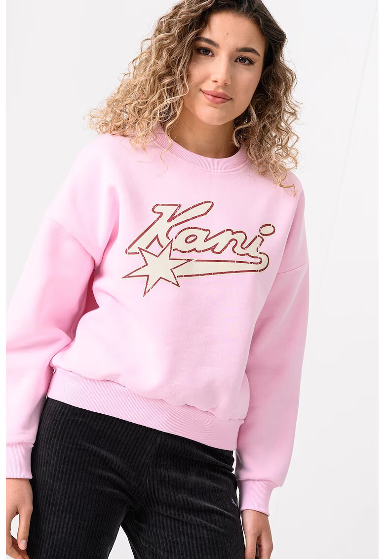 Karl Kani Суитшърт Varsity Star с овлано деколте и паднали ръкави - Бордо/Бледо розово/Крем