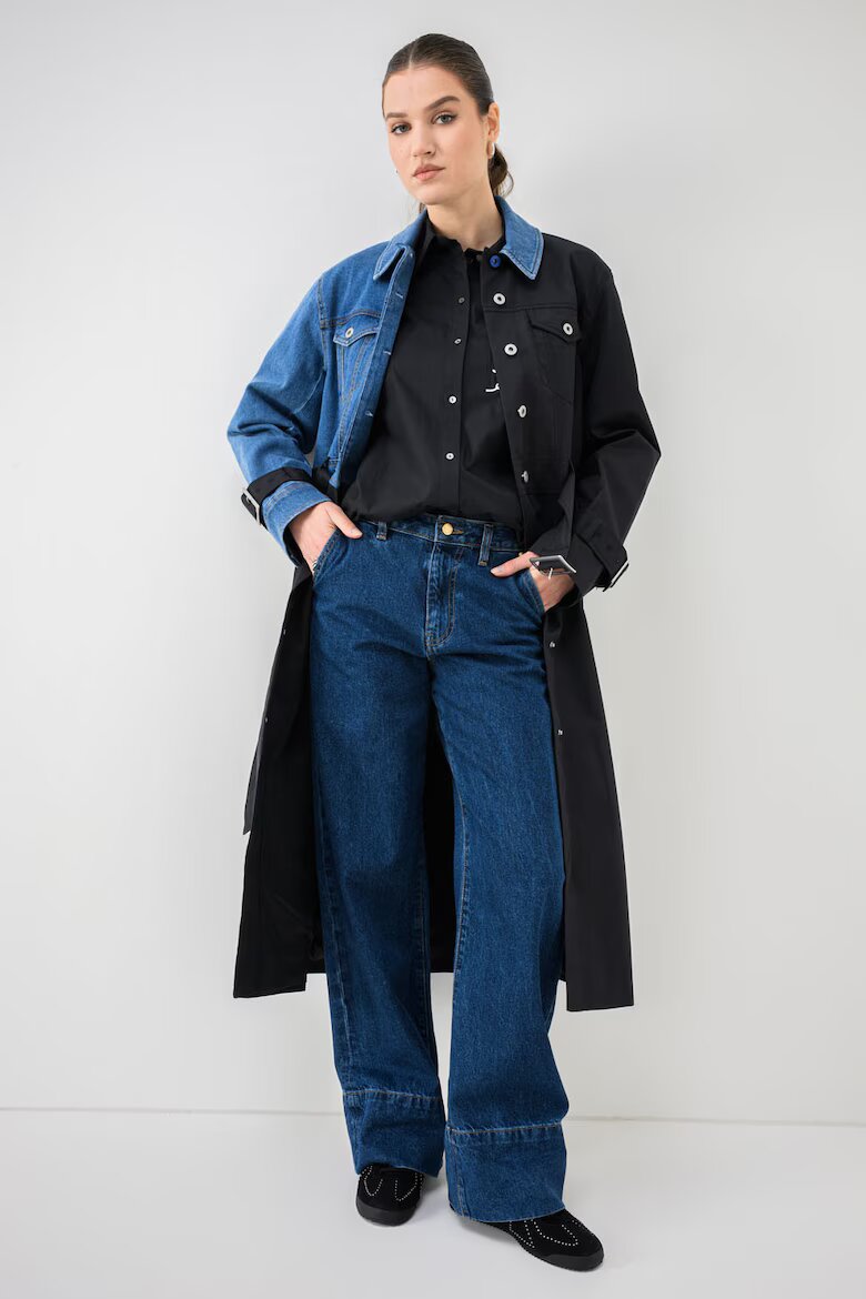 KARL LAGERFELD JEANS Дълъг тренч с деним Черен/Син