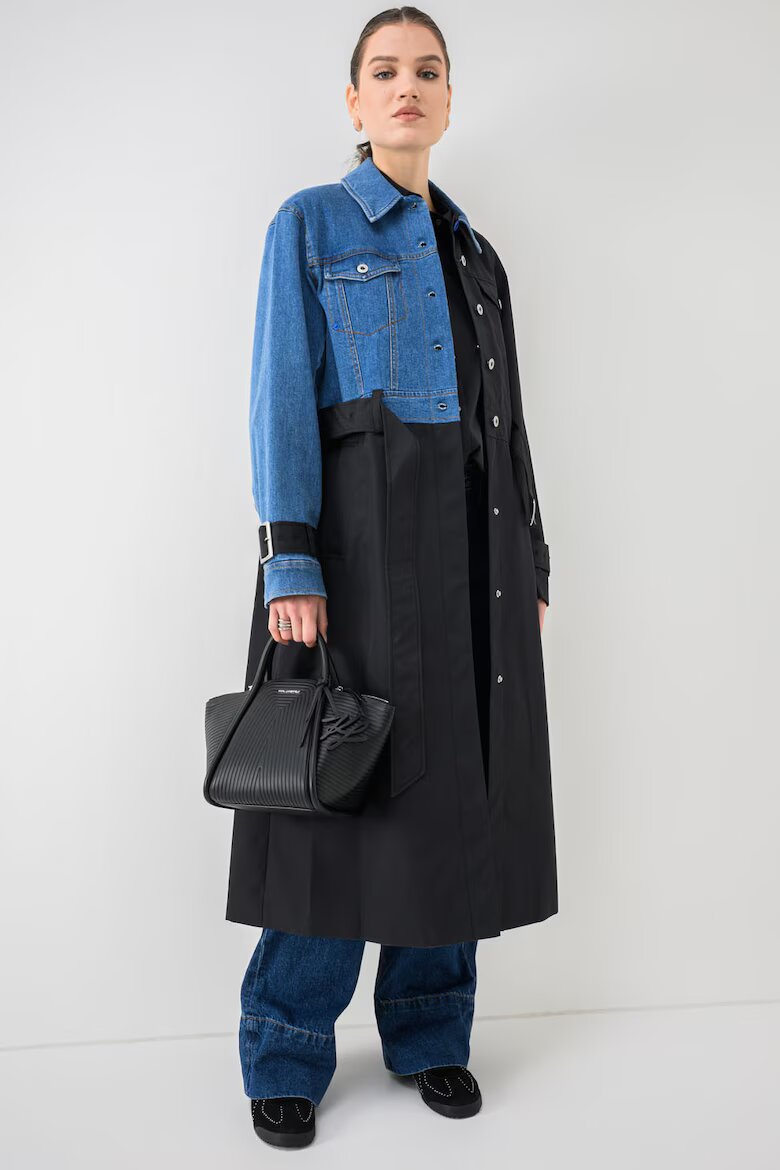 KARL LAGERFELD JEANS Дълъг тренч с деним Черен/Син