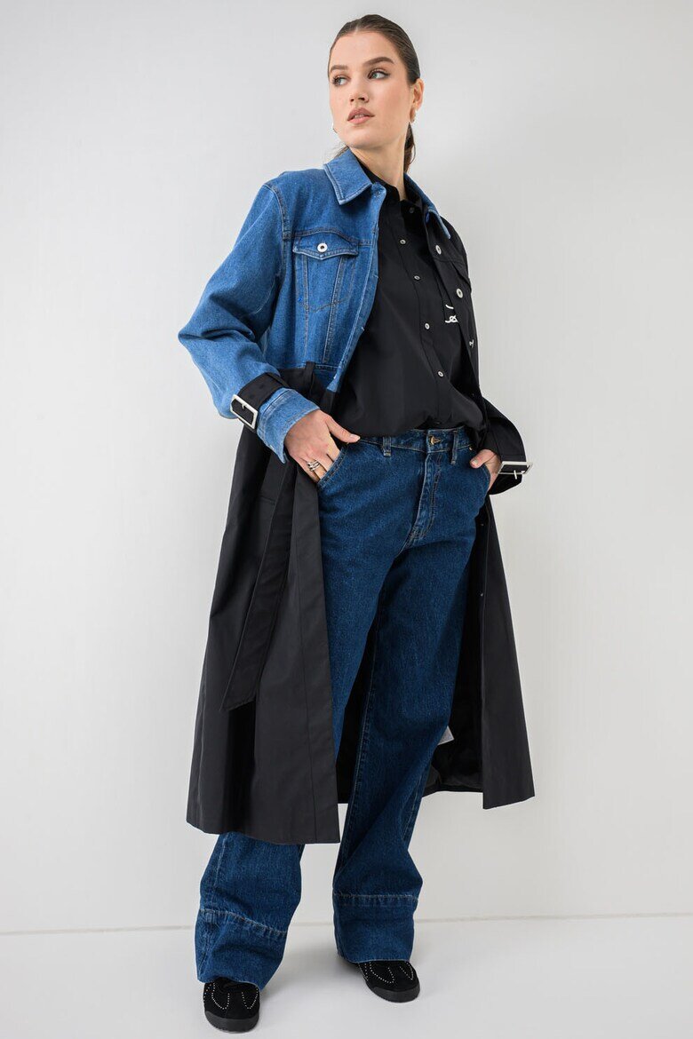 KARL LAGERFELD JEANS Дълъг тренч с деним Черен/Син