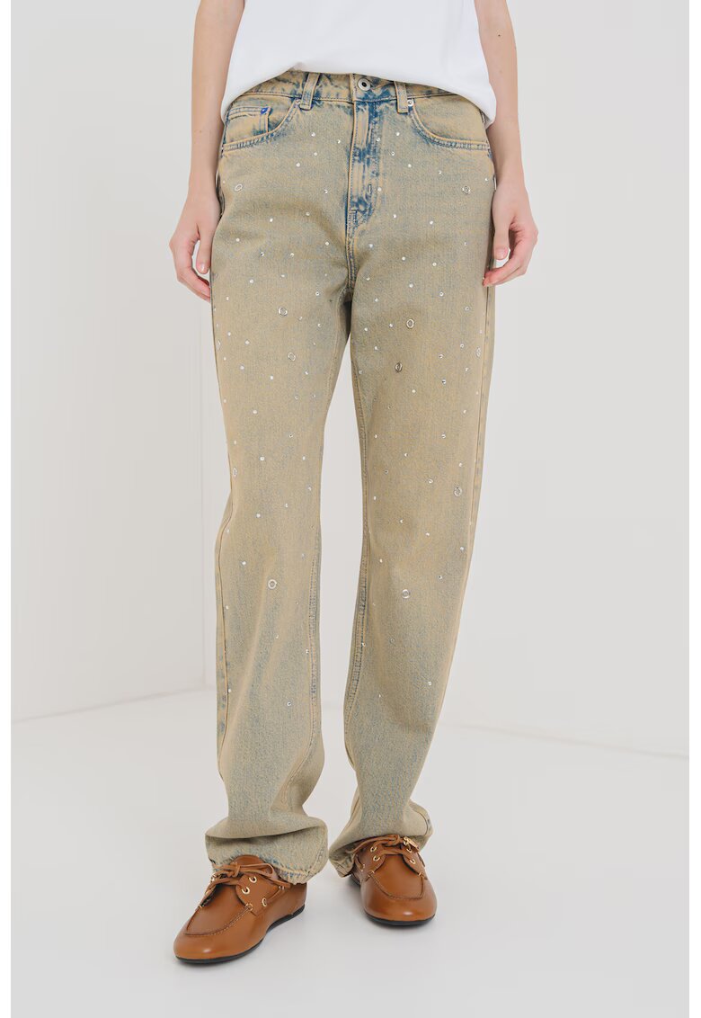 KARL LAGERFELD JEANS Дънки с декоративни камъни и капси - Сиво-бежов/Син