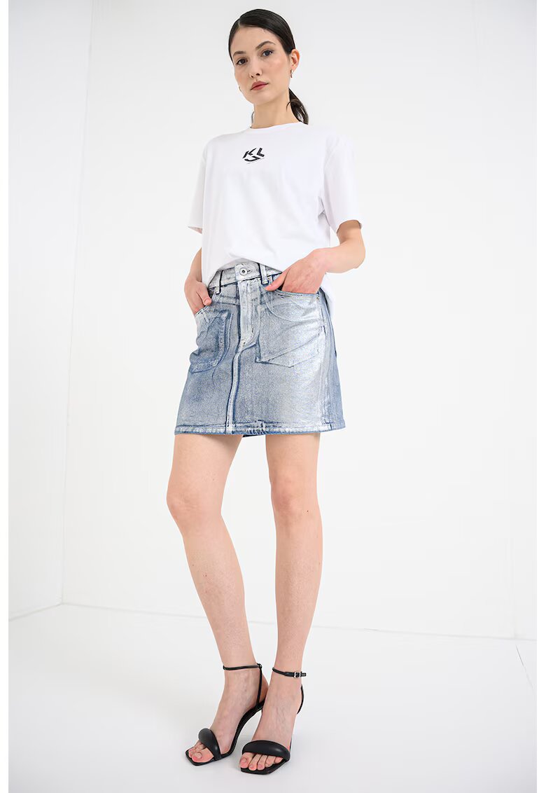 KARL LAGERFELD JEANS Дънкова къса пола със захабен ефект - Син/Сребрист