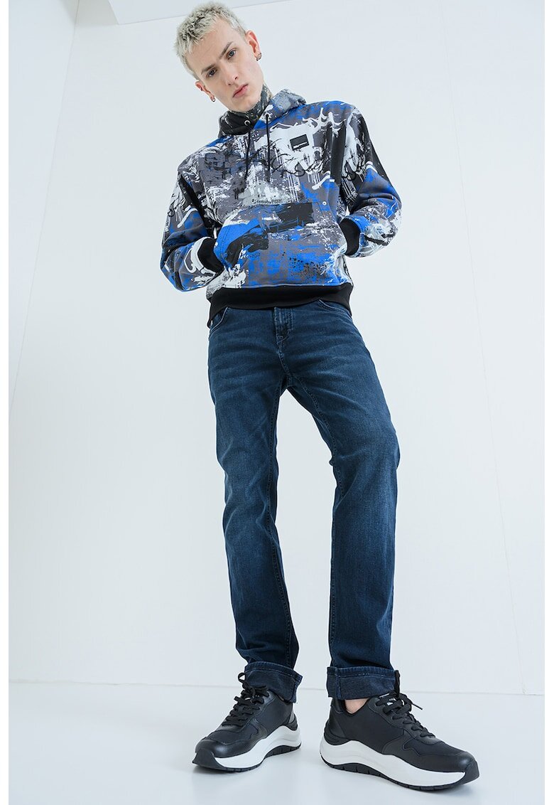 KARL LAGERFELD JEANS Худи с джоб кенгури - Черен/Сив/Син