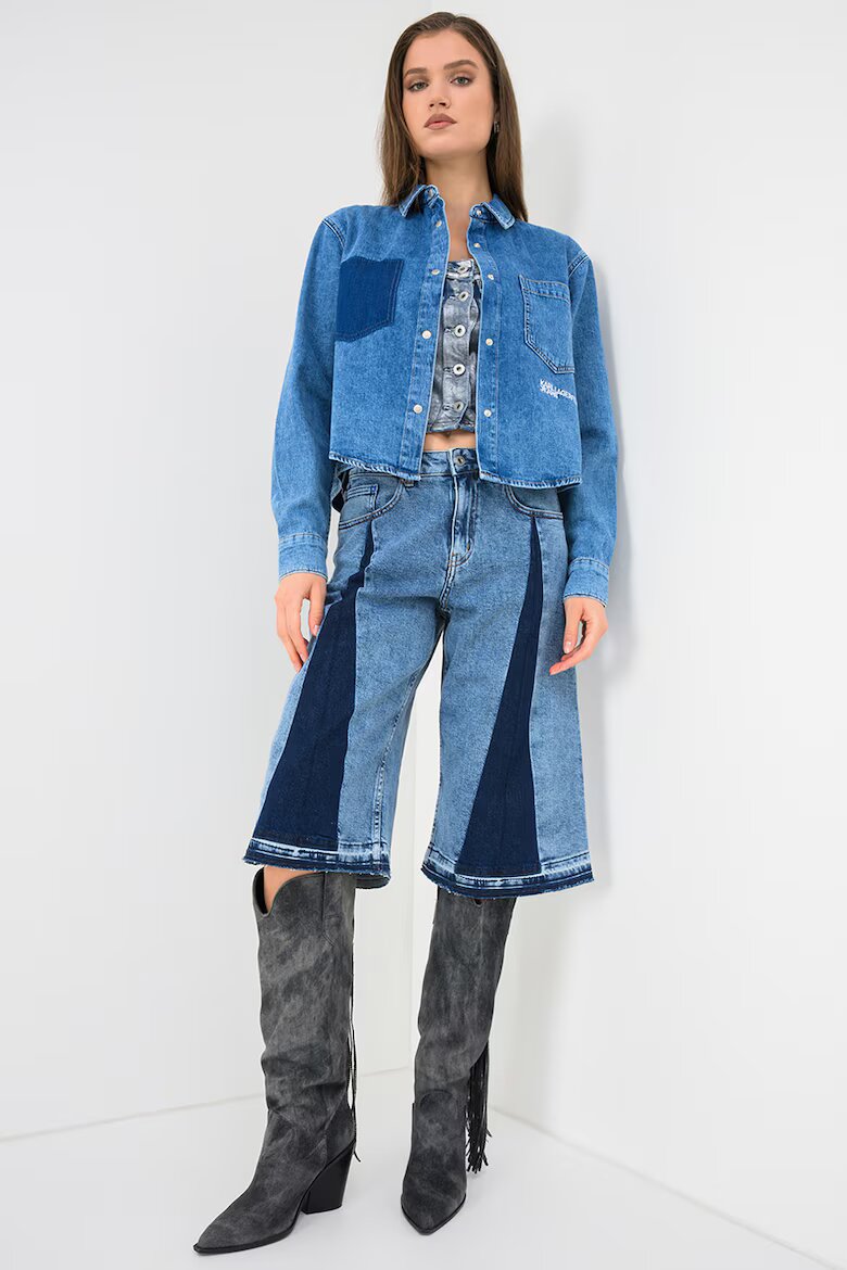 KARL LAGERFELD JEANS Къс панталон от деним с висока талия - Прашно синьо