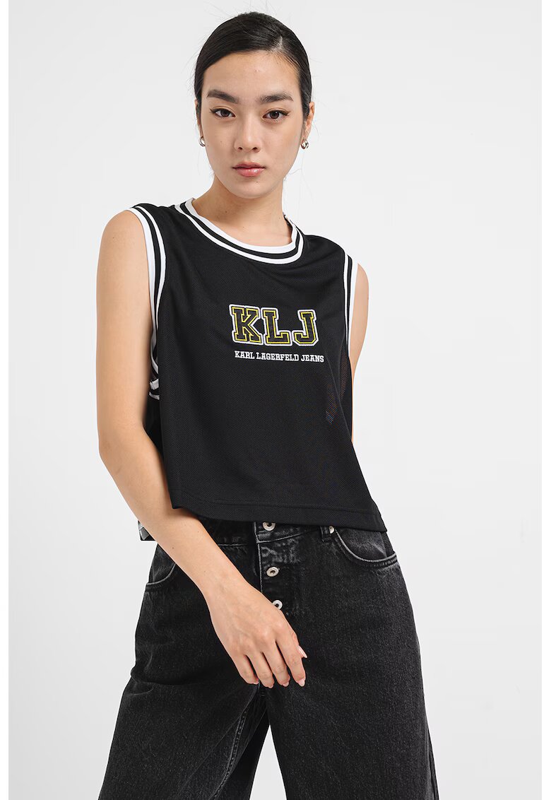KARL LAGERFELD JEANS Къс топ с лого - Бял/Черен/Сламеножълт