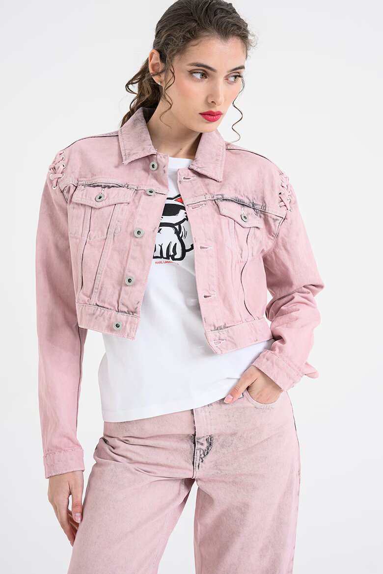 KARL LAGERFELD JEANS Късо дънково яке с джобове с капаче Прашно розово