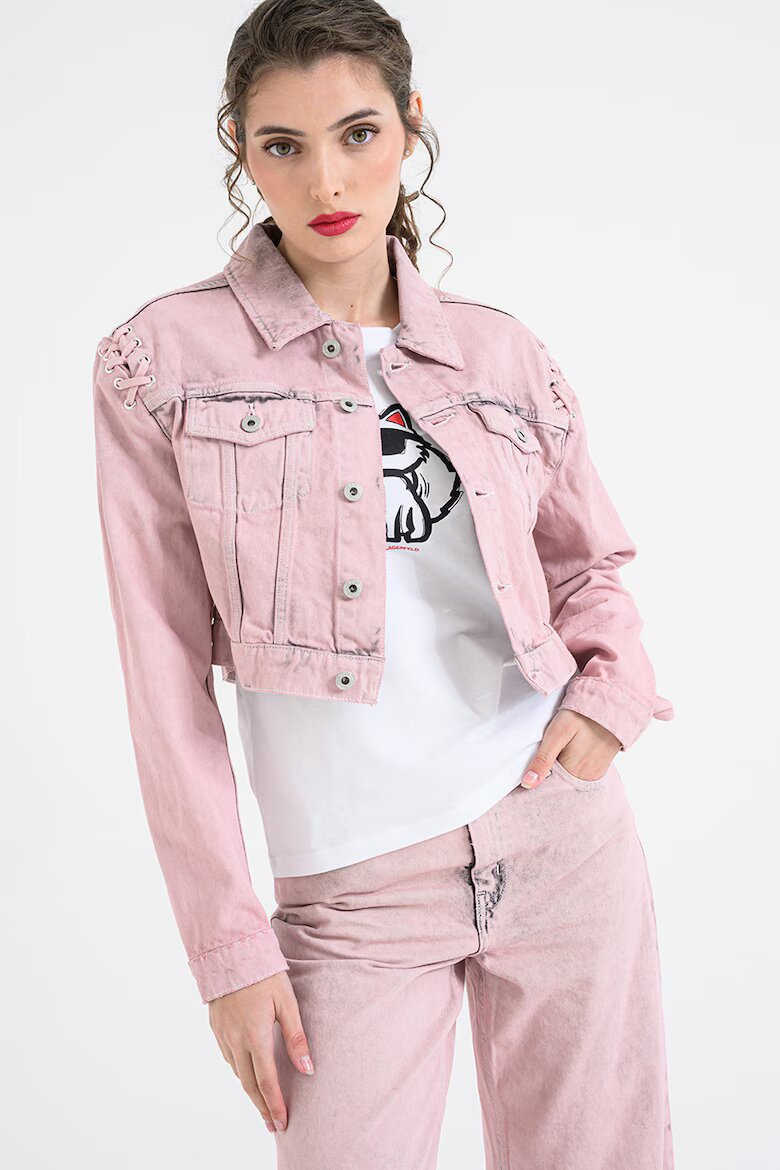 KARL LAGERFELD JEANS Късо дънково яке с джобове с капаче Прашно розово