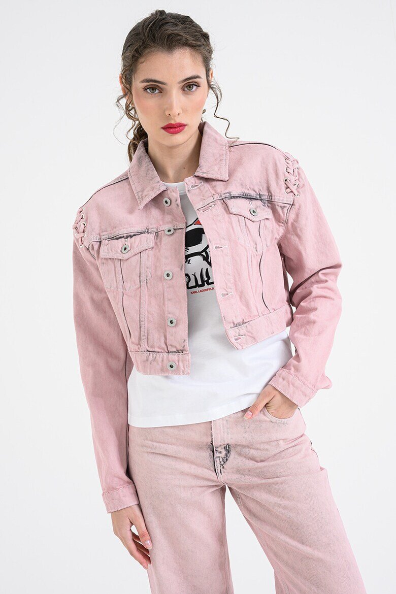 KARL LAGERFELD JEANS Късо дънково яке с джобове с капаче Прашно розово