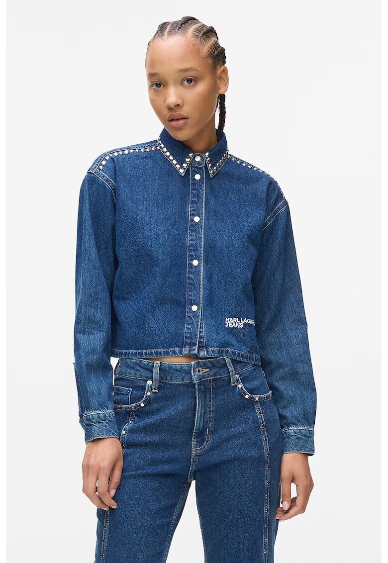 KARL LAGERFELD JEANS Късо дънково яке с нитове - Петролно синьо