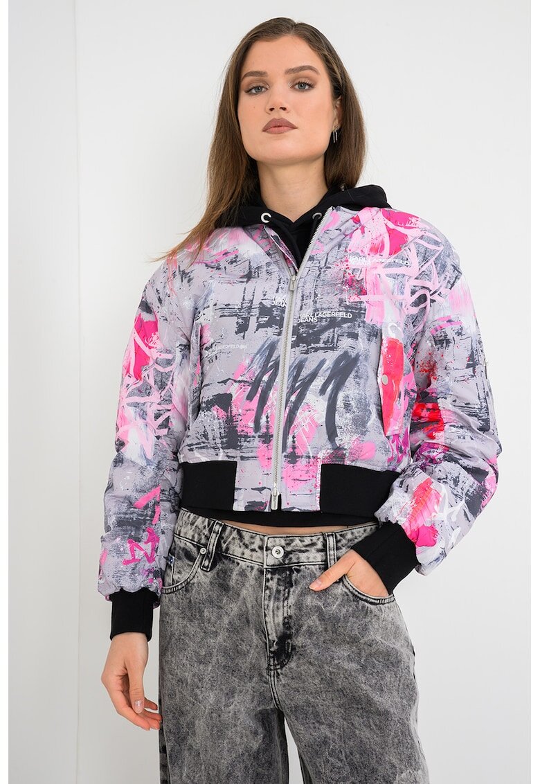 KARL LAGERFELD JEANS Късо яке бомбър - Бял/Сив/Розово