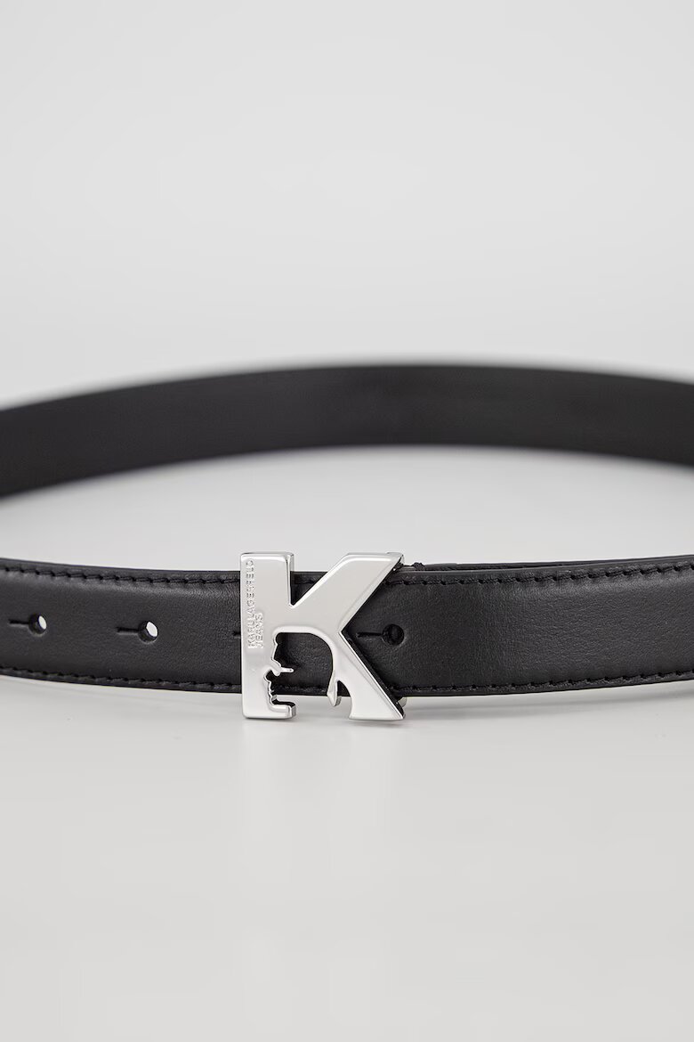 KARL LAGERFELD JEANS Кожен колан с тока с игла и монограм Черен