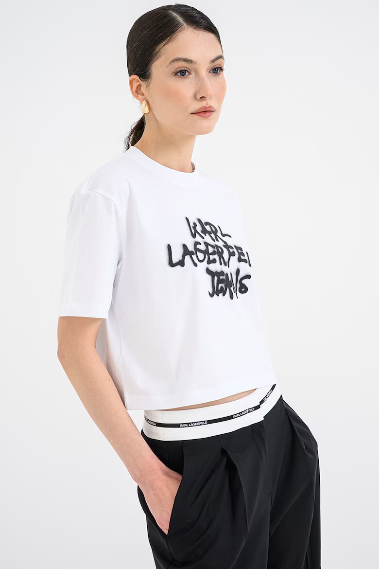 KARL LAGERFELD JEANS Памучна къса тениска с графит Черен/Бял