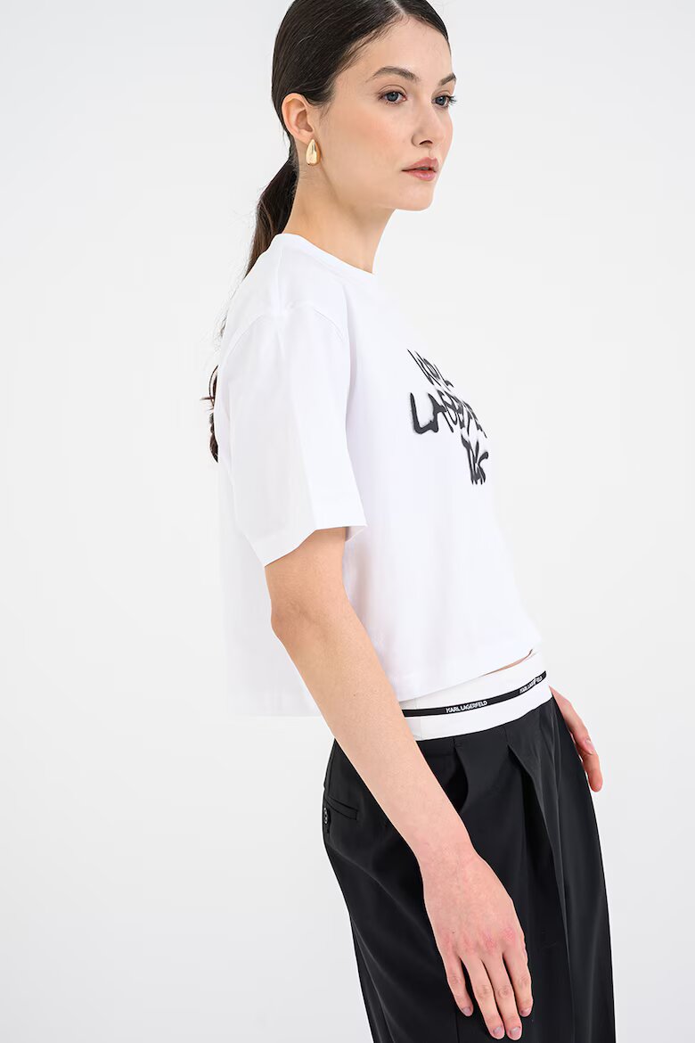 KARL LAGERFELD JEANS Памучна къса тениска с графит Черен/Бял