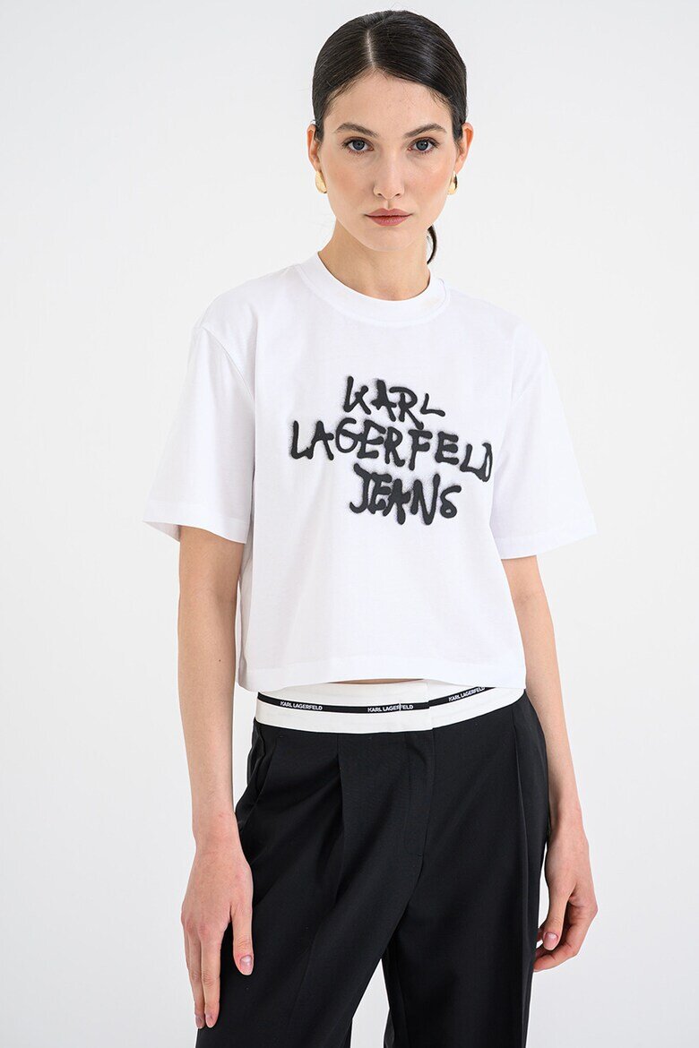 KARL LAGERFELD JEANS Памучна къса тениска с графит Черен/Бял