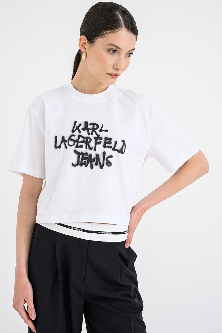 KARL LAGERFELD JEANS Памучна къса тениска с графит Черен/Бял