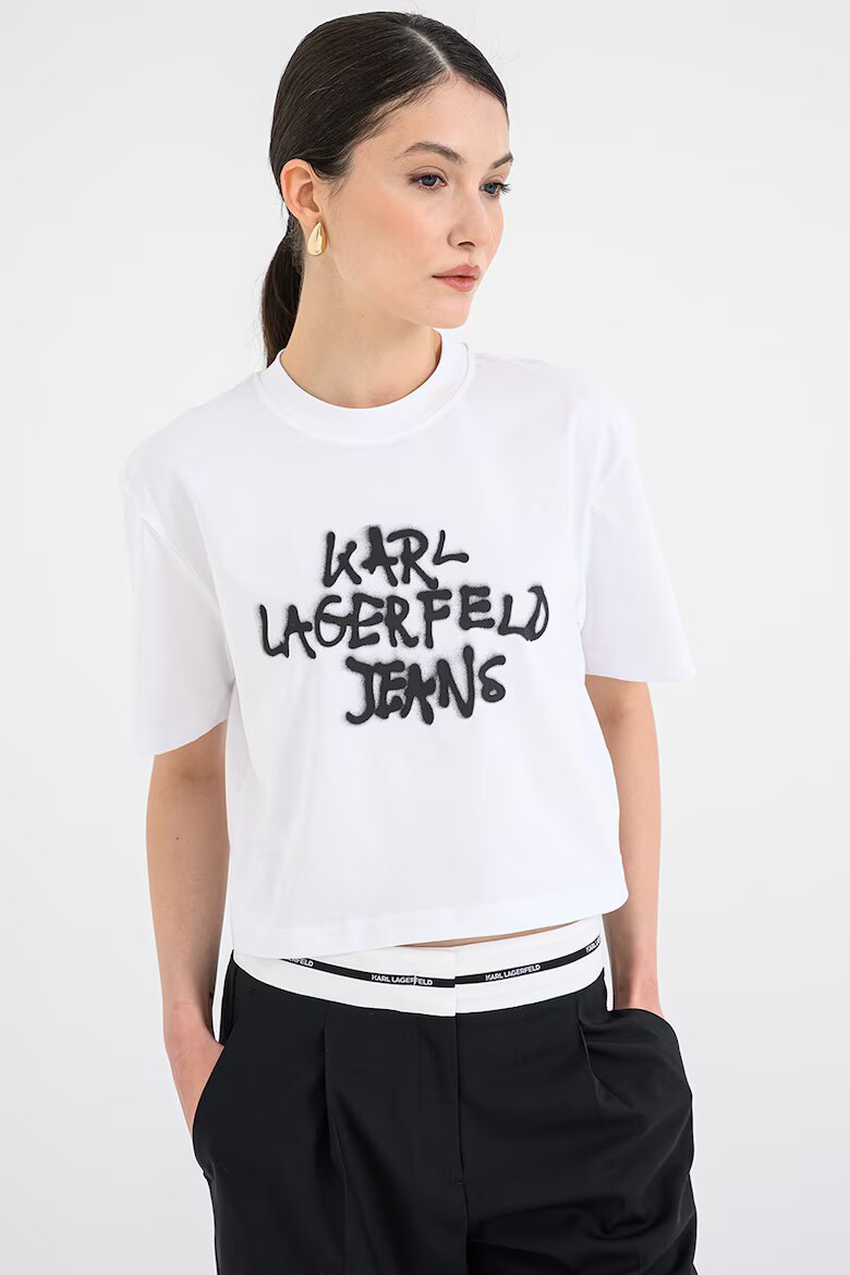 KARL LAGERFELD JEANS Памучна къса тениска с графит Черен/Бял