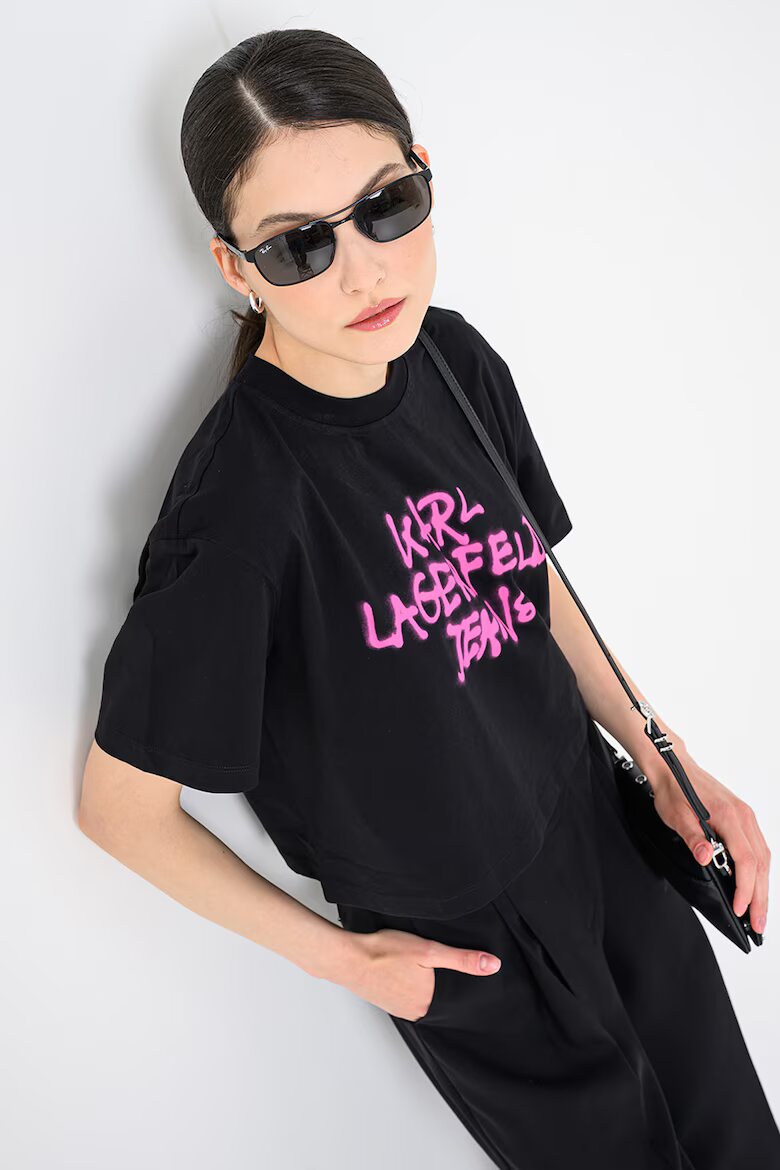 KARL LAGERFELD JEANS Памучна къса тениска с графит Черен/Фуксия
