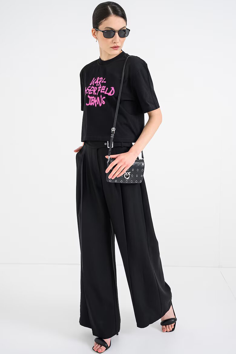KARL LAGERFELD JEANS Памучна къса тениска с графит Черен/Фуксия