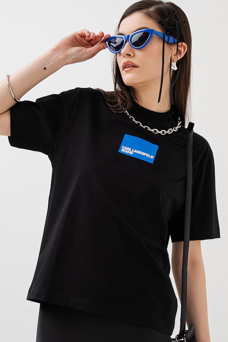 KARL LAGERFELD JEANS Памучна тениска с лого Черен